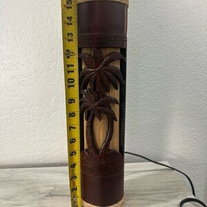 Vintage Palm Tree Lamp Tiki Carved Koa Wood with Bamboo Light Sunset
Hawaiian